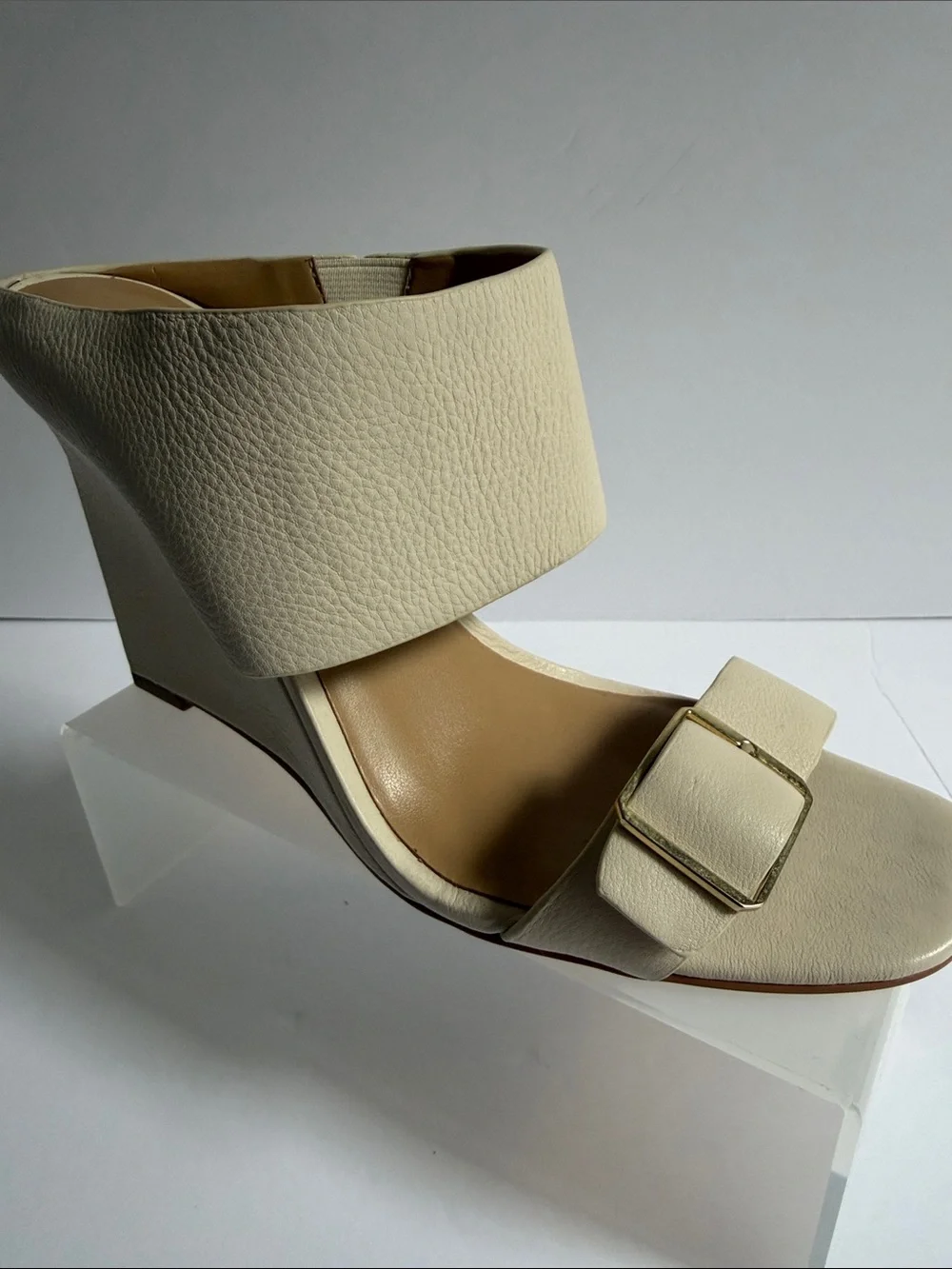 Cream Wedge Sandals with Buckle Accent 8